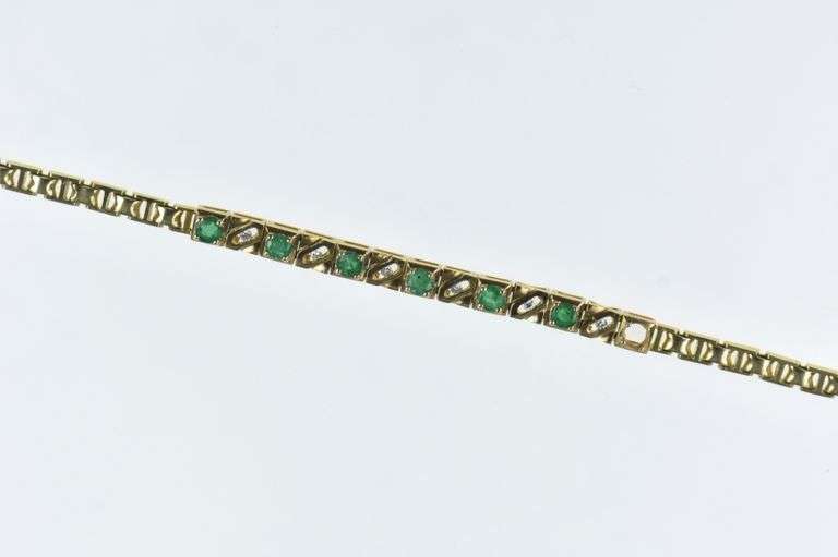 14K Yellow Gold Emerald Diamond Vintage Squared Chain Bracelet