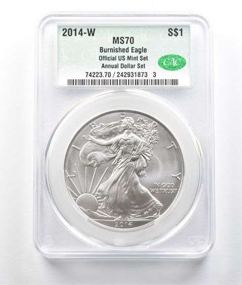2014-W Burnished Silver Eagle Annual Dollar Set MS70 CAC CACG