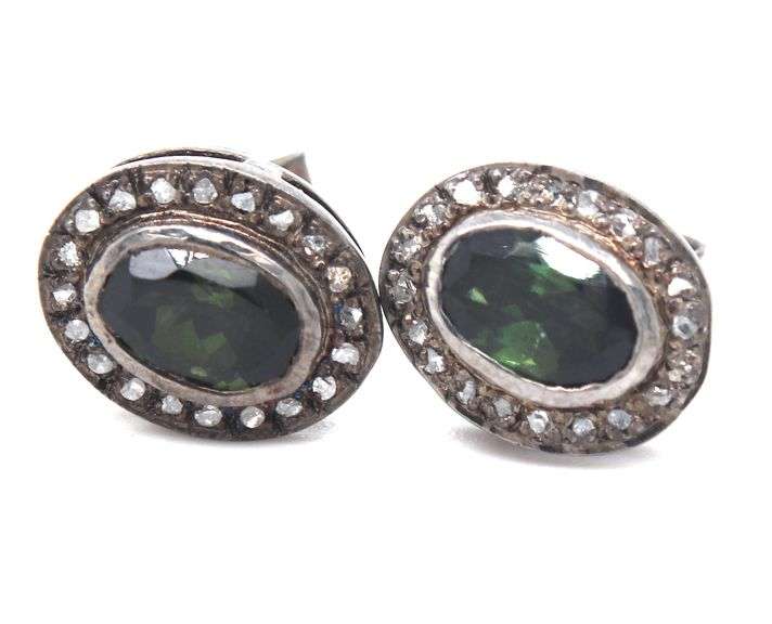 Bewitching Dark Silver Aqua Earrings with Diamond Accents