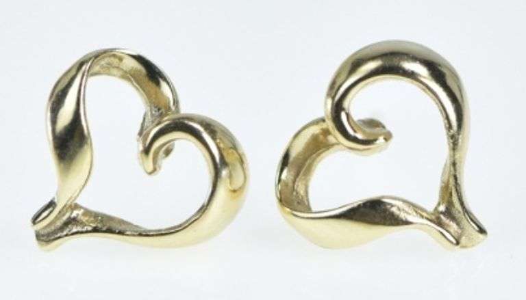 14K Yellow Gold Heart Loop Love Symbol Vintage Stud Earrings