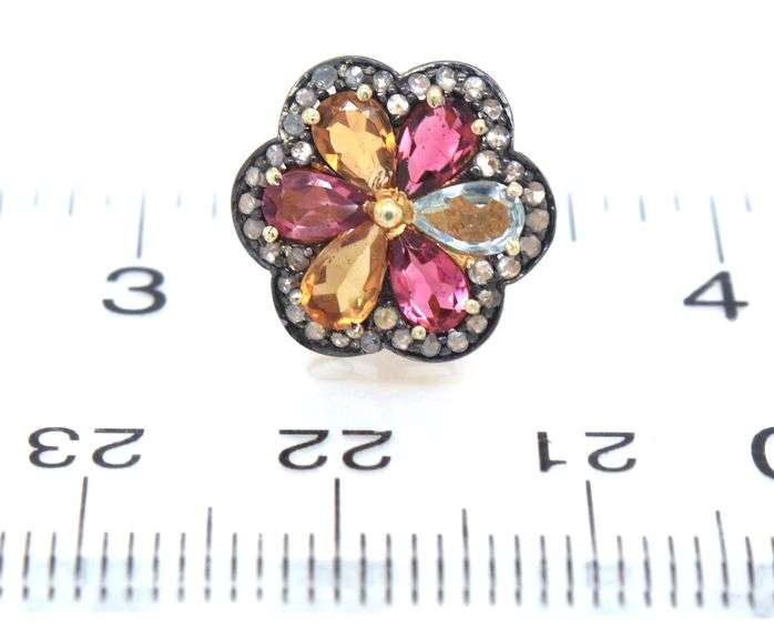 Stunning Polychromatic Petal Quartzes Silver Earrings with Diamond Accents