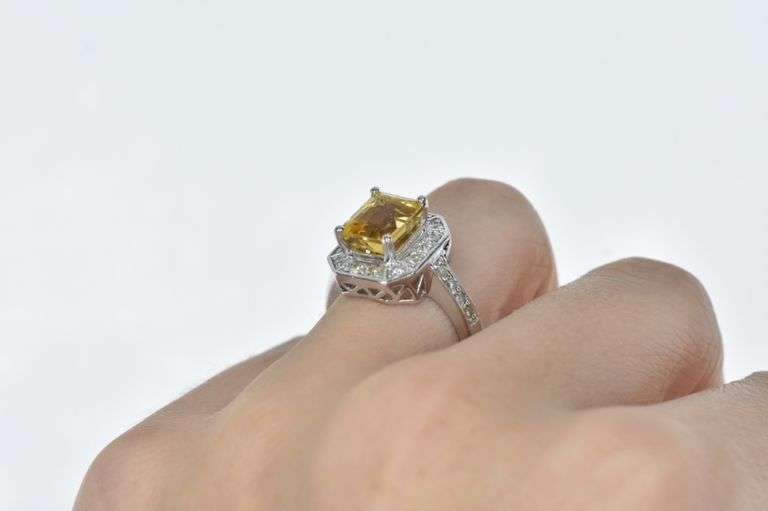 14K White Gold 2.81 Ctw Citrine Diamond Halo Engagement Ring