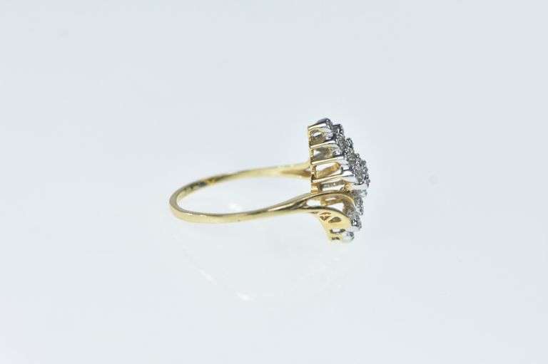 14K Yellow Gold Vintage Zig Zag Bypass Cluster Statement Ring