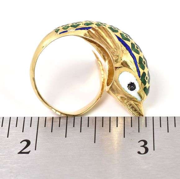 Fantastic 18K Yellow Gold Enamel Dolphin Wrap Ring