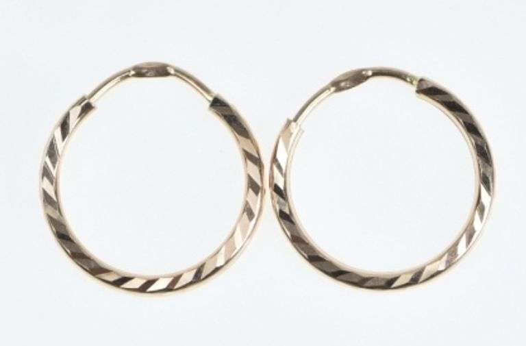 14K Yellow Gold 15.9mm Vintage Diamond Cut Hoop Earrings
