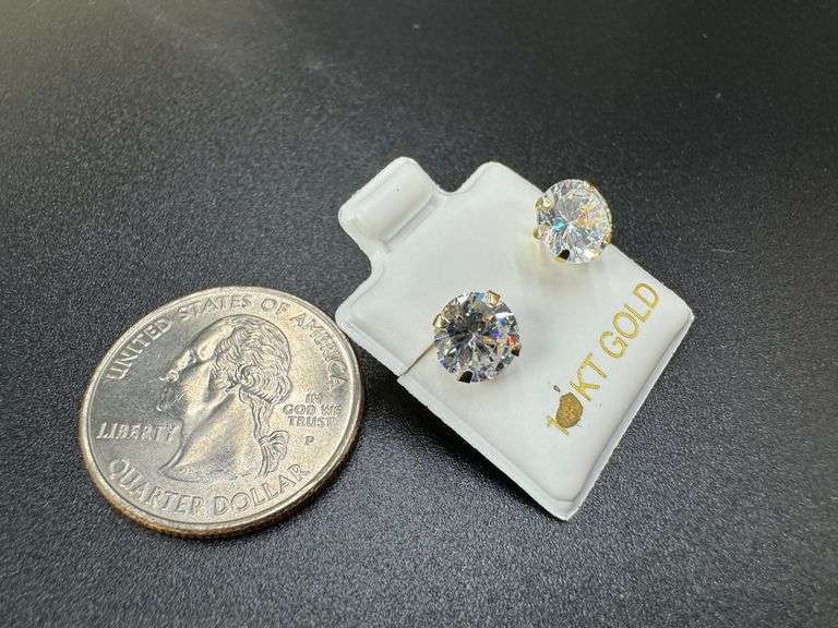10k Yellow Gold 7mm Round White CZ Solitaire Stud Brilliant Earrings