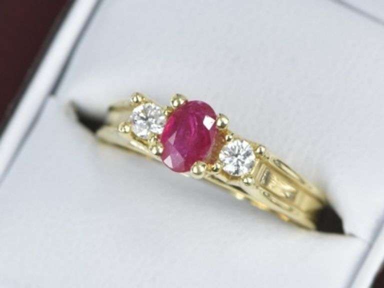 14K Yellow Gold 0.64 Ctw Ruby Diamond Engagement Ring