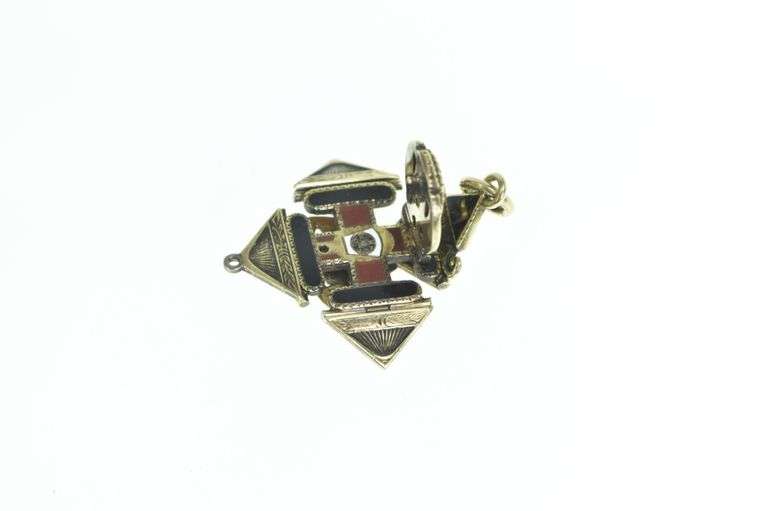 14K Yellow Gold 32 Degr. Masonic Enamel Articulated Eagle Charm/Pendant