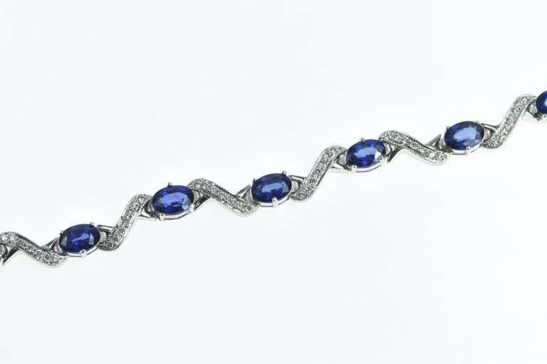 18K White Gold 7.52 Ctw Natural Sapphire Diamond Wavy Bracelet