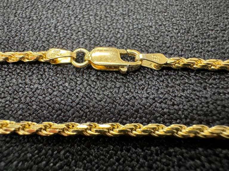 22k Yellow Gold Plated Sterling Silver Diamond-Cut Rope Chain 2.2mm Solid 925 Italy New Bracelet 7"