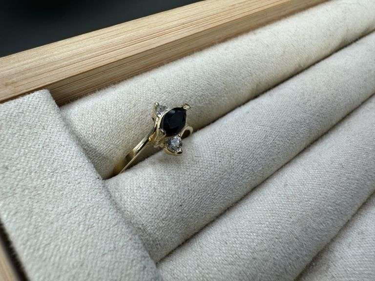 14k Yellow Gold Sideways Marquise Natural Black Onyx Ring Size 5