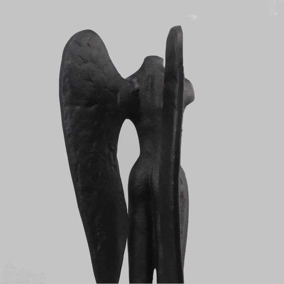 Museum Display Metal Headless Angel Statue on White Pedestal