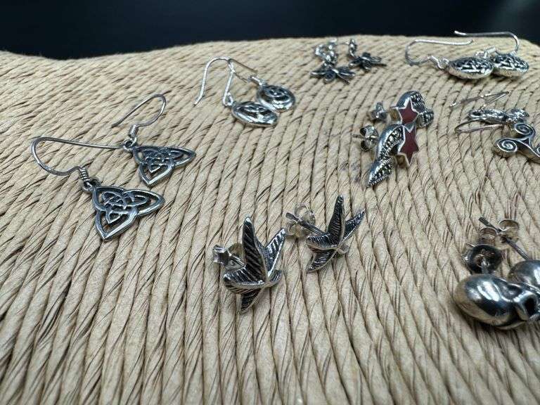 Sterling Silver Earring Assortment Various Sizes & Styles (10 Earring Lot)