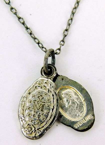 Vintage Sterling Enamel Baby Madonna Pendant & Chain