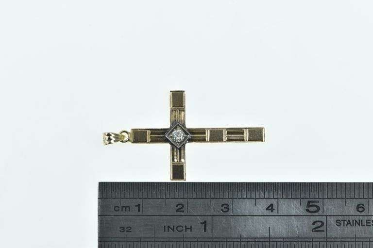 14K Yellow Gold 1930's Diamond Classic Cross Christian Pendant