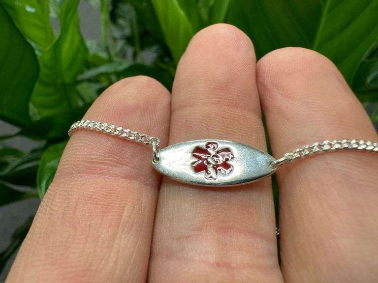 Sterling Silver Medical Alert Baby ID w/Extension 5 Inches