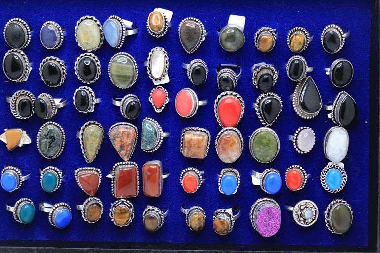 Big group lot of Tibetan natural gemstone rings