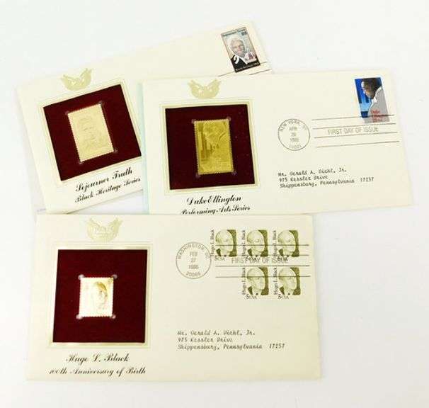 6 First Day Issues with 22K Gold Replica Stamps