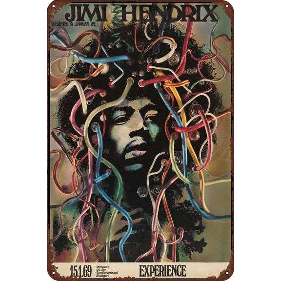 Vintage Metal Sign Jimi Hendrix 1969 Stuttgart Poster