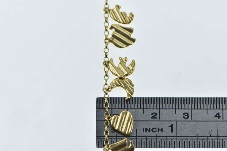 14K Yellow Gold HW Burdick Heart Clover Butterfly Charm Bracelet