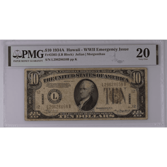 $10 1934-A FRN Hawaii Fr. 2303 WWII Emergency Issue PMG Very Fine 20