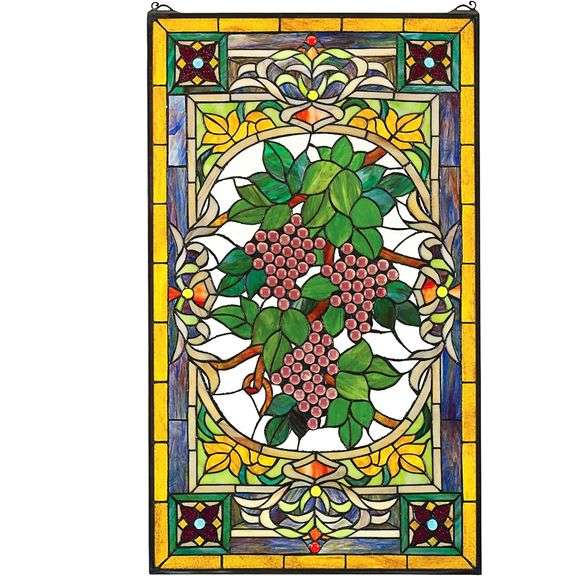 Antique Grape Vine Stained Glass Panel Reproduction