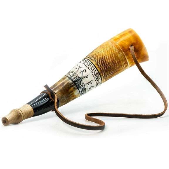 Authentic Viking War Horn Handcrafted Ox Horn with Norse Runes
