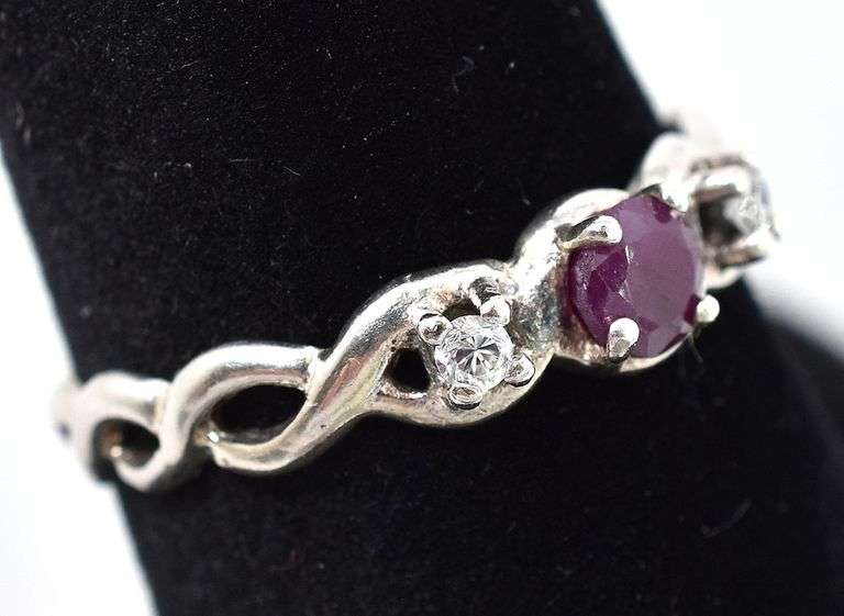 Ruby and CZ Gemstone Ring in Sterling Silver