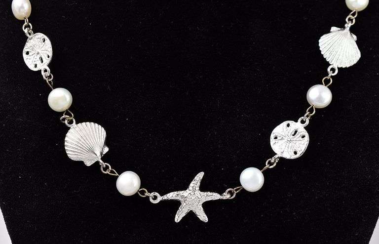 Pearl Beached Themed Necklace in Sterling Silver