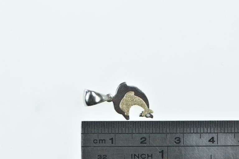 14K White Gold Jumping Dolphin Ocean Animal Vintage Pendant