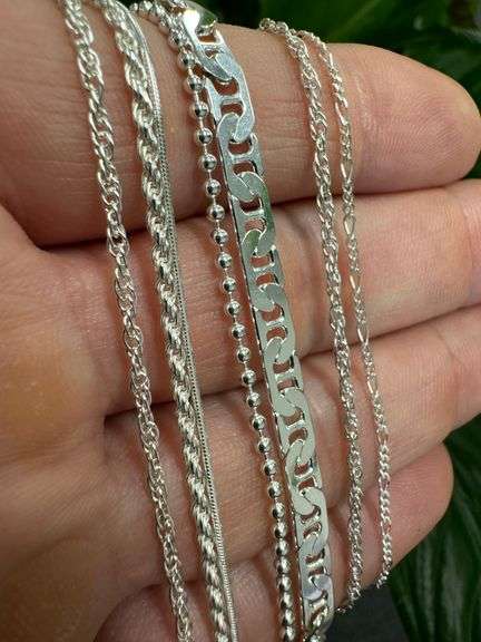 Italian Sterling Silver 925 7 Piece Layered Chain Set 30",24",20",20",18",18",16"