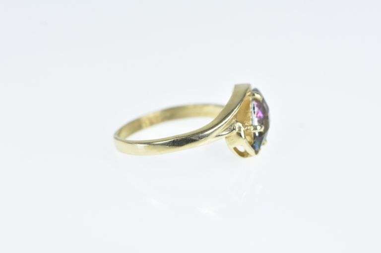 14K Yellow Gold Marquise Mystic Topaz Vintage Bypass Ring