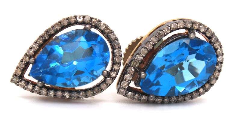 Gorgeous Topaz Teardrop Earrings rimmed with Diamond Accents