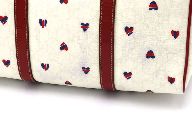 Gucci Boston Heart Monogram Joy  White Coated Canvas Satchel W/Dust Bag