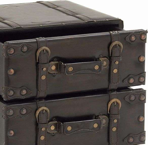 Vintage Black Leather 4-Drawer Storage Chest with Gold Studs