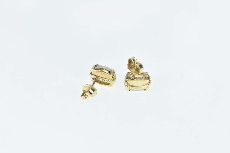 14K Yellow Gold Oval Natural Opal Vintage Stud Earrings