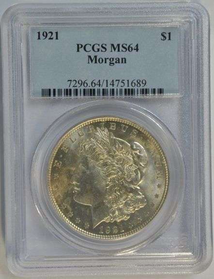 Nearly Gem BU 1921 Morgan Silver Dollar. PCGS MS64