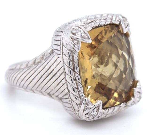 Judith Ripka 925 sterling silver Emerald cut Citrine ring