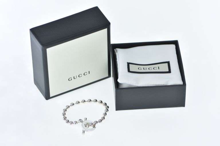 Sterling Silver Gucci Boule Toggle Clasp Designer Chain Bracelet
