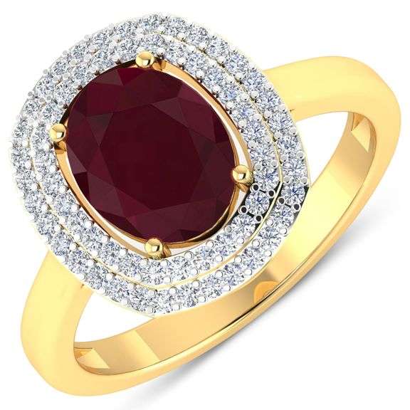 Elegant 14 Kt Yellow Gold Ruby Diamond Ring