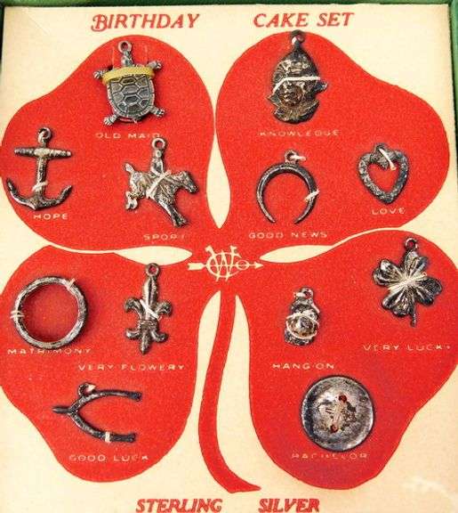 Vintage Sterling Birthday Cake Charm Set