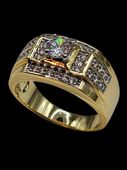 Men's 14 Kt Gold Plate 3.85 Cttw Lab Simulated Diamond Ring.