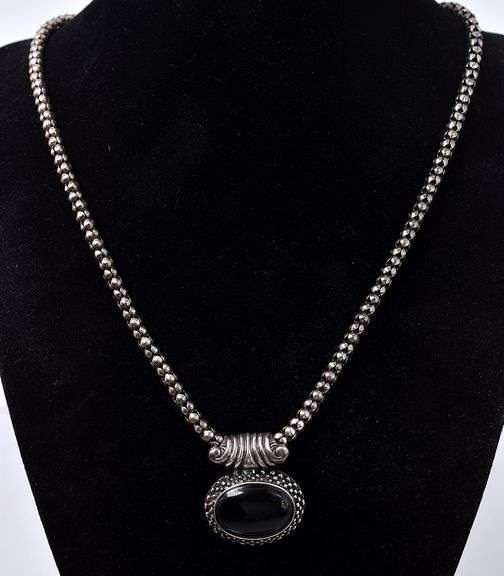 Black Onyx Pendant Necklace in Sterling Silver