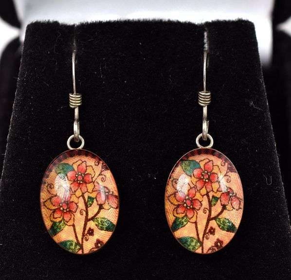 Resin Flower Earrings in Sterling Silver