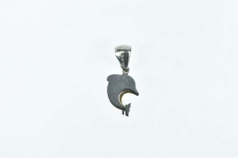 14K White Gold Jumping Dolphin Ocean Animal Vintage Pendant