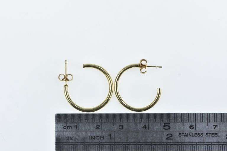 14K Yellow Gold 20.7mm Vintage 3/4 Hoop Statement Earrings