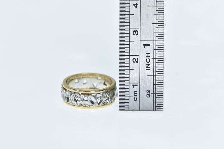 14K Yellow Gold NOS Two Tone Ornate Floral Band Ring