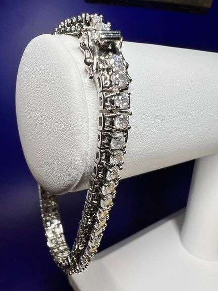 14 Kt White Gold Plated 17.5 Ctw Lab Simulated Diamond Tennis Bracelet SA40R