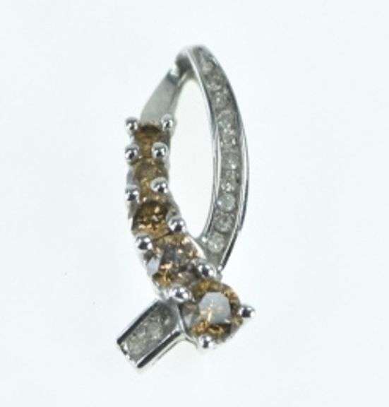 10K White Gold 0.45 Ctw Fancy Brown & White Diamond Pendant