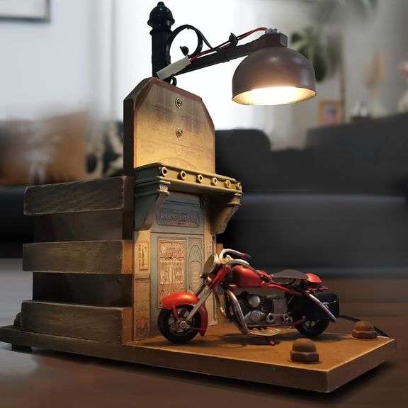Retro Handcrafted Motorcycle Lamp and Pen Holder